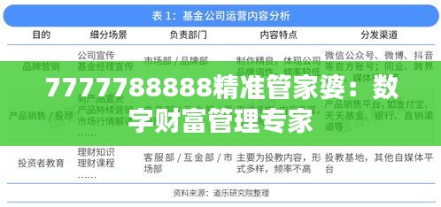 7777788888精準(zhǔn)管家婆：數(shù)字財(cái)富管理專家