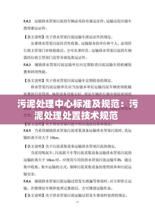 污泥處理中心標(biāo)準(zhǔn)及規(guī)范：污泥處理處置技術(shù)規(guī)范 