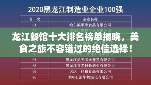 龍江餐館十大排名榜單揭曉，美食之旅不容錯(cuò)過(guò)的絕佳選擇！