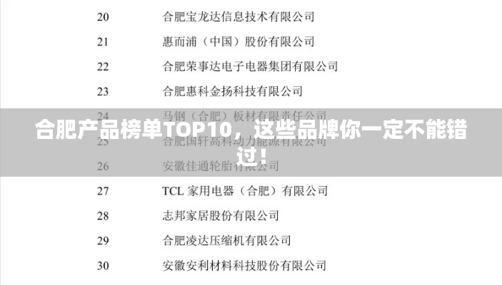 合肥產(chǎn)品榜單TOP10，這些品牌你一定不能錯過！