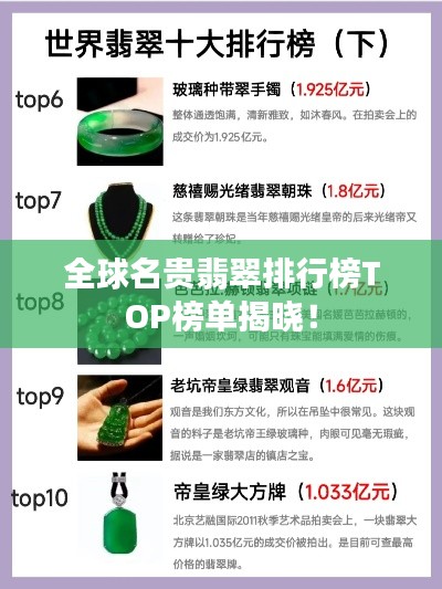 全球名貴翡翠排行榜TOP榜單揭曉！