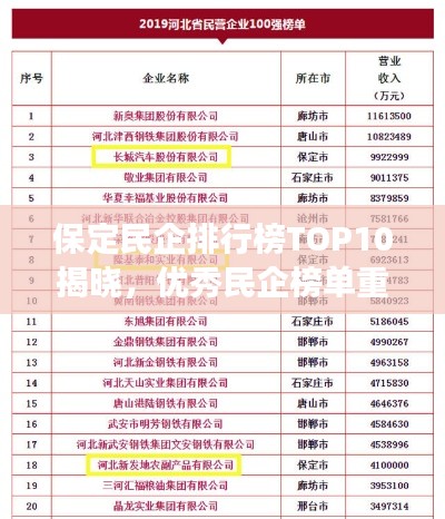 保定民企排行榜TOP10揭曉，優(yōu)秀民企榜單重磅出爐！