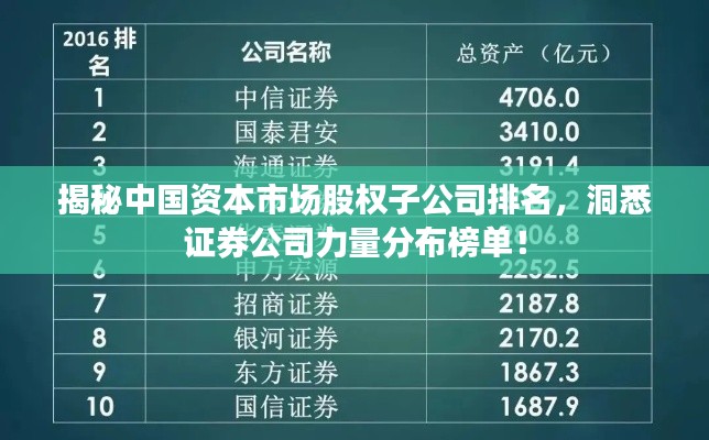 揭秘中國(guó)資本市場(chǎng)股權(quán)子公司排名，洞悉證券公司力量分布榜單！