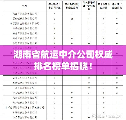湖南省航運中介公司權威排名榜單揭曉！