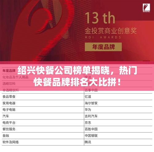 紹興快餐公司榜單揭曉，熱門(mén)快餐品牌排名大比拼！